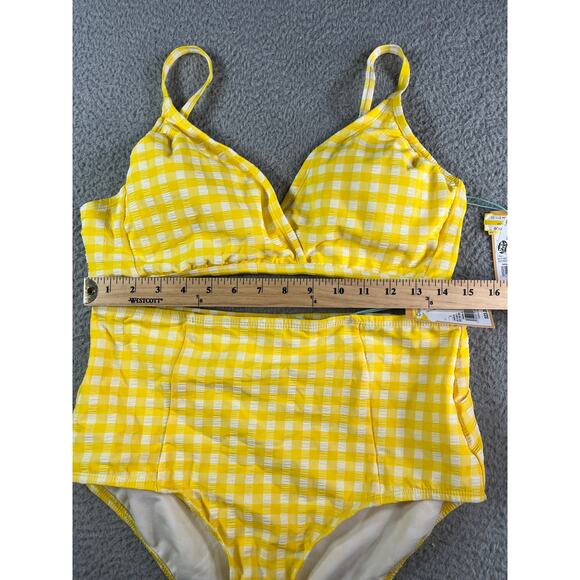 Kona Sol Two Piece Swimsuit Womens Large Yellow Checkered Plaid Bikini NWT - Picture 4 of 15